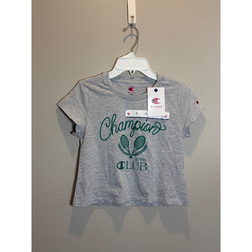 Champion Girls Tennis Club Graphic Baby Tee Heather Grey L 14 C816SK7520-GYH-L